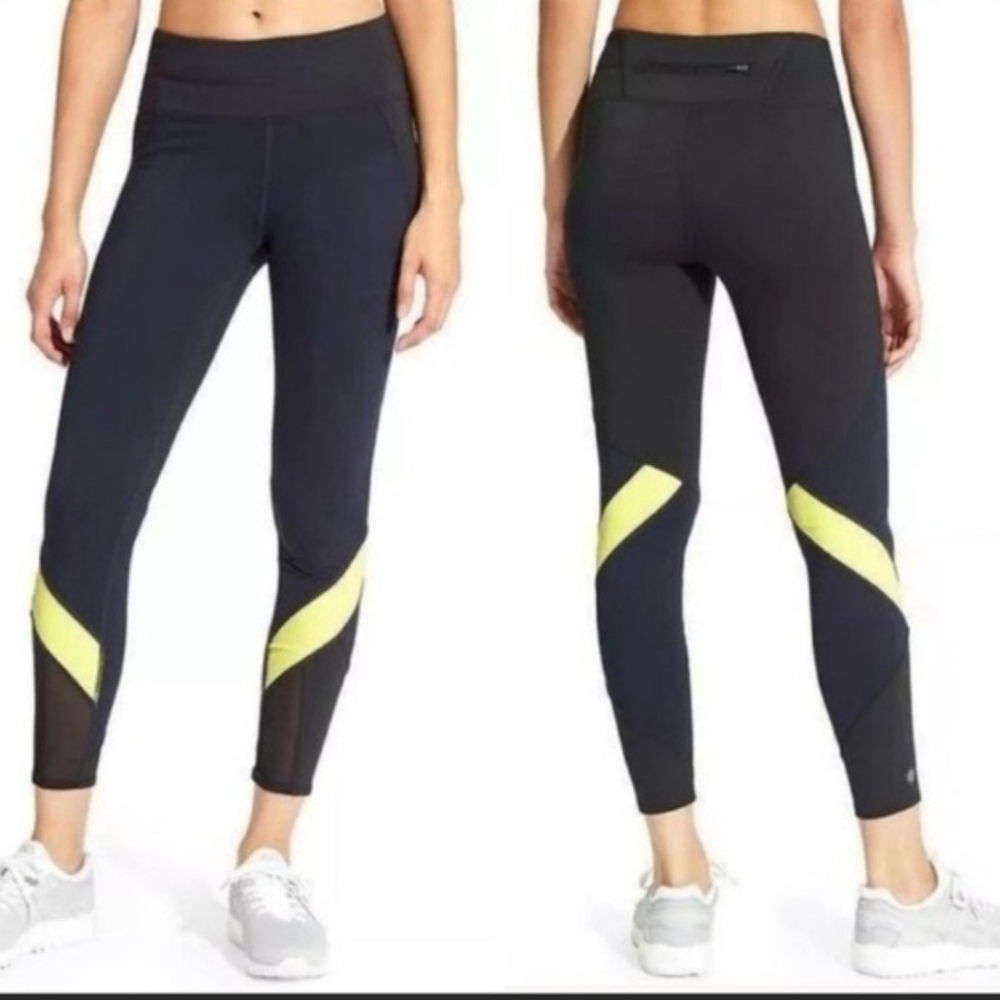 Athleta Sonar Color Block 7/8 Leggings Womens Medium Black Navy Green Gym M - Picture 1 of 10